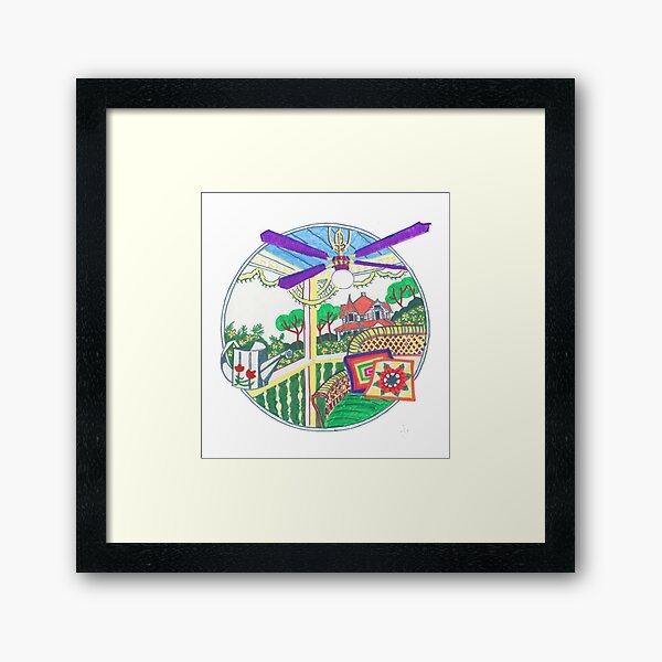 Country rattan chair on a terrace Framed Art Print