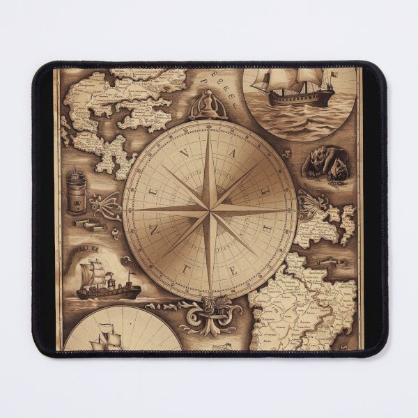 Item preview, Vintage Maritime Map with Compass and Creatures designed and sold by Shop9999.
