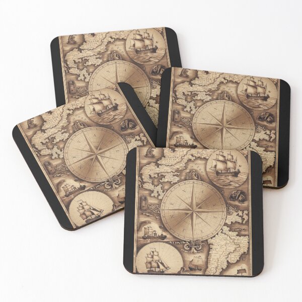 Item preview, Vintage Maritime Map with Compass and Creatures designed and sold by Shop9999.