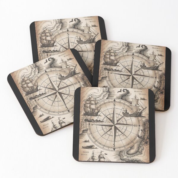 Item preview, Antique Nautical Map with Ships and Monsters designed and sold by Shop9999.
