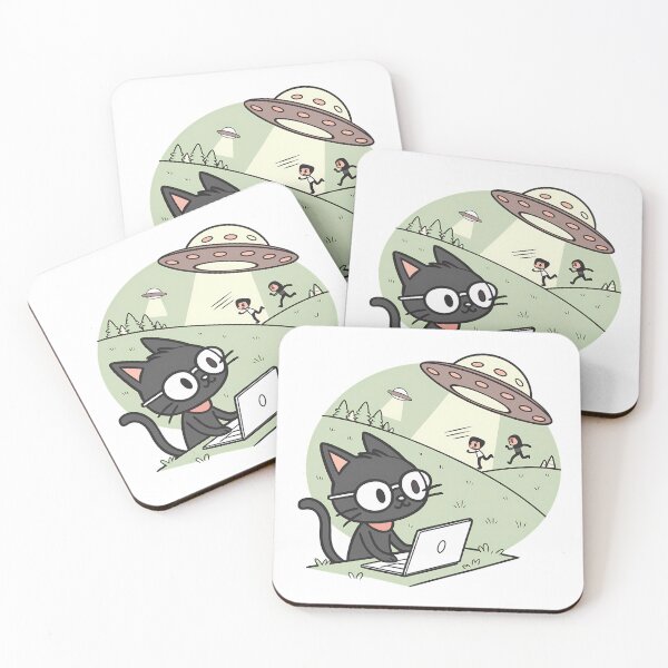 Item preview, Alien Cat Selfie With Alien UFO kidnapping human Funny Cat Gifts For Men Women Sticker designed and sold by The Velvet Vault.