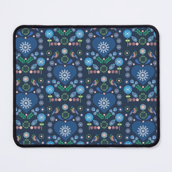 Item preview, Blue Folk Art Heart with Birds and Flowers – Scandinavian Inspired Pattern designed and sold by Folk and Flux.