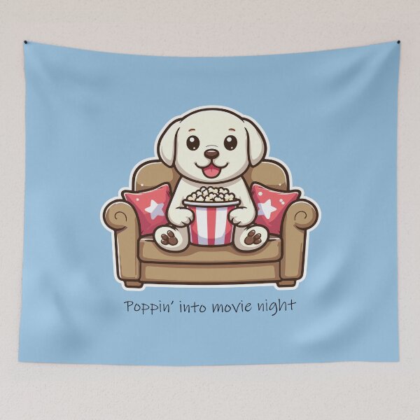Item preview, Cute Puppy with Popcorn Movie Night designed and sold by PetsClan.