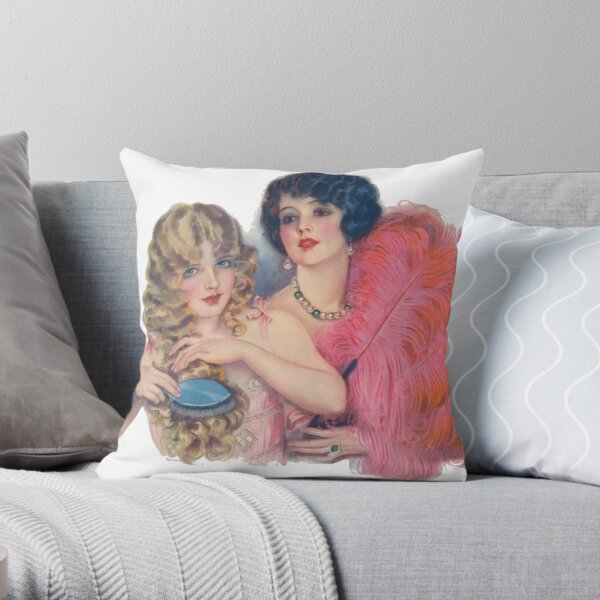 Vintage Flappers Preen In Mirror Throw Pillow