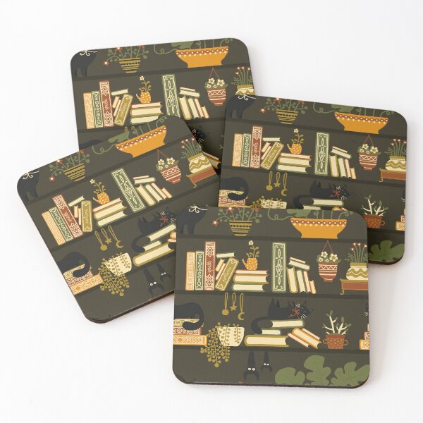 Item preview, Enchanted Bookshelf – Magical Cat & Witchy Books Pattern designed and sold by space-kitten.