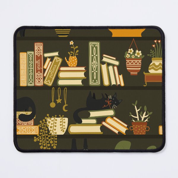 Item preview, Enchanted Bookshelf – Magical Cat & Witchy Books Pattern designed and sold by space-kitten.