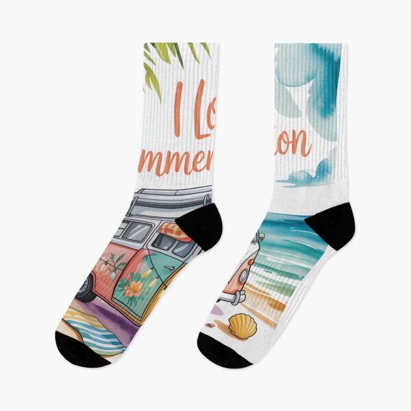 Item preview, Colorful hippie van on the beach ("I Love Summer Vacation") designed and sold by FusiTink.