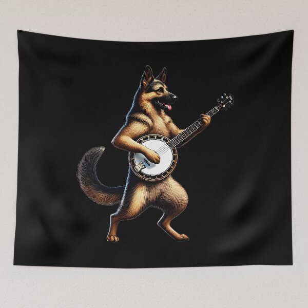 Item preview, German Shepherd Playing Banjo Player Dog Lover designed and sold by Kimberley King Art  King Art.