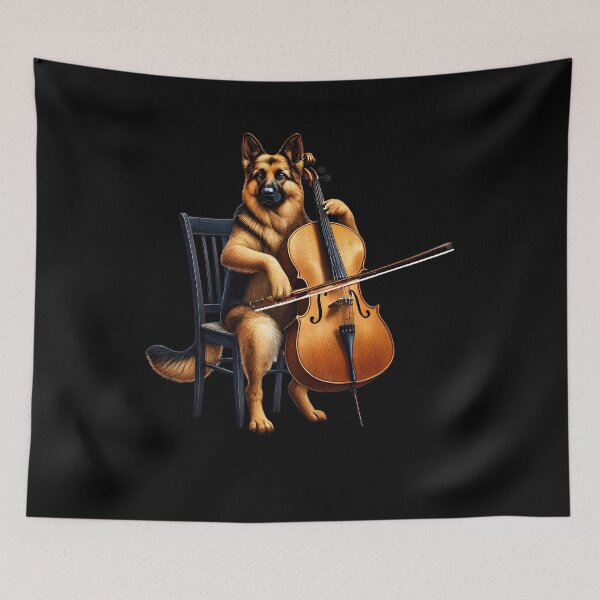 Item preview, German Shepherd Playing Cello Player Dog Lover designed and sold by Kimberley King Art  King Art.