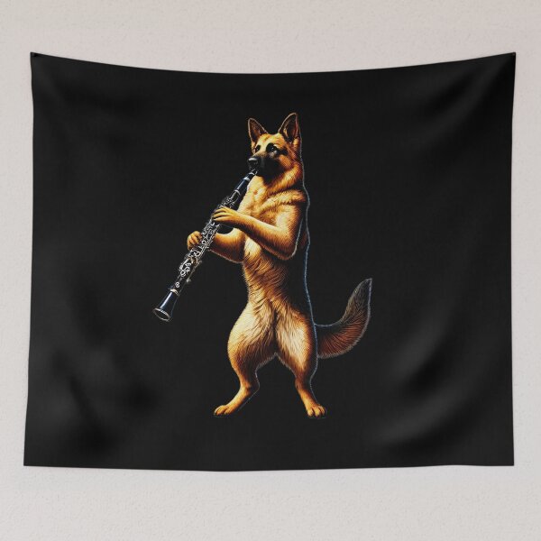 Item preview, German Shepherd Playing Clarinet Player Dog Lover designed and sold by Kimberley King Art  King Art.
