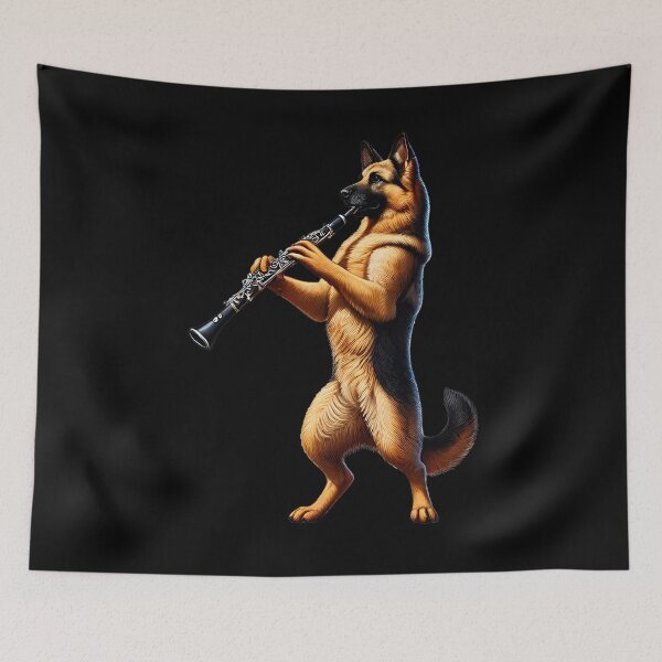 Item preview, German Shepherd Playing Oboe Player Dog Lover designed and sold by Kimberley King Art  King Art.