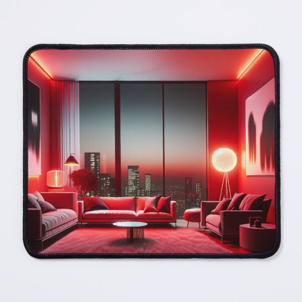 Item preview, Luxurious Modern Living Room with Red Lighting and Urban Skyline Views designed and sold by KanDa-Shop.