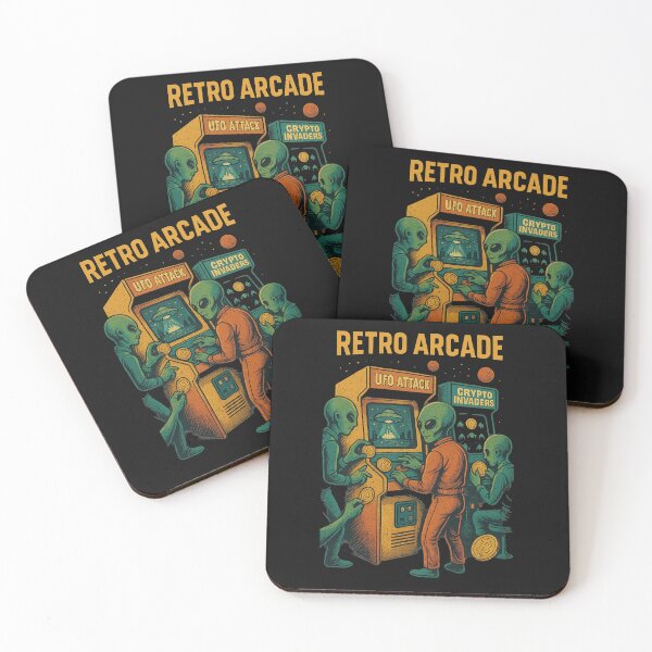 Item preview, Retro Arcade Aliens Playing with Crypto Tokens designed and sold by NovivoPrints.