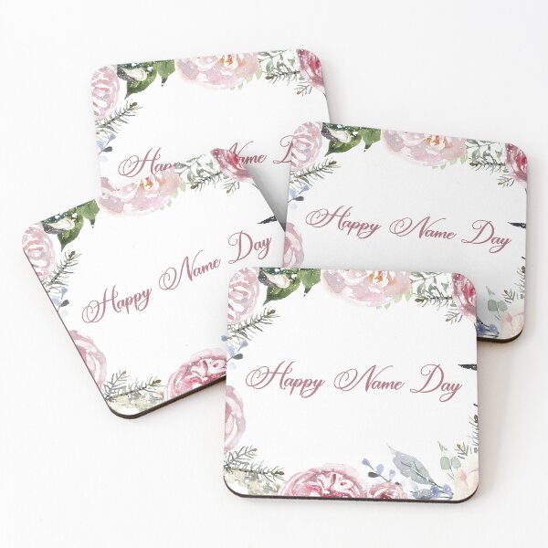 Item preview, Happy Name Day – Pastel Pink Roses Watercolor Frame designed and sold by EmeraldeaArt.