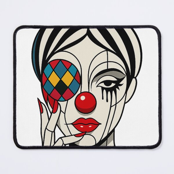 Item preview, Surreal Clown Portrait with Geometric Patterns and Stained Glass Eye designed and sold by Alexzonartshop.