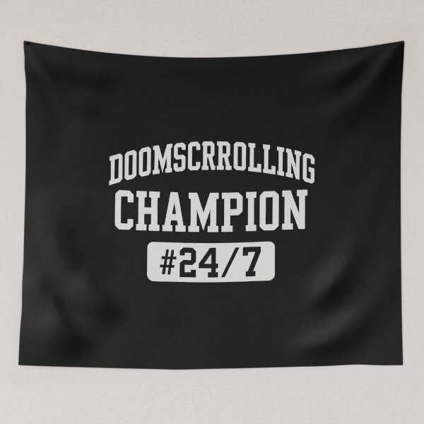 Item preview, Doomscrolling Champion – Funny Meme Parody Varsity designed and sold by NovivoPrints.