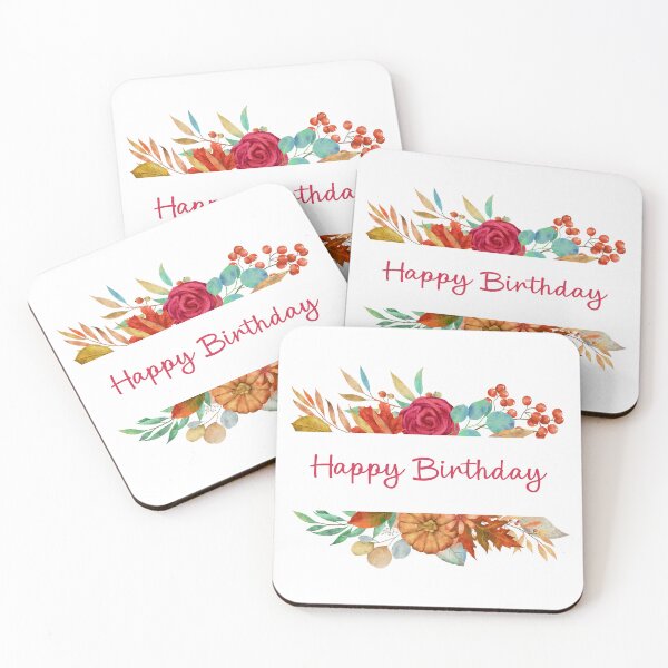 Item preview, Happy Birthday – Watercolor Autumn Floral Frame with Roses and Berries designed and sold by EmeraldeaArt.