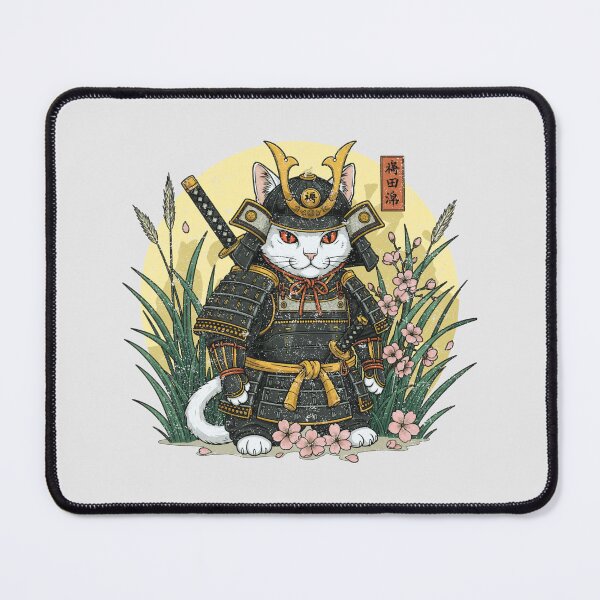 Item preview, White Cat Samurai Standing in Grass and Flowers designed and sold by SplashTastic.
