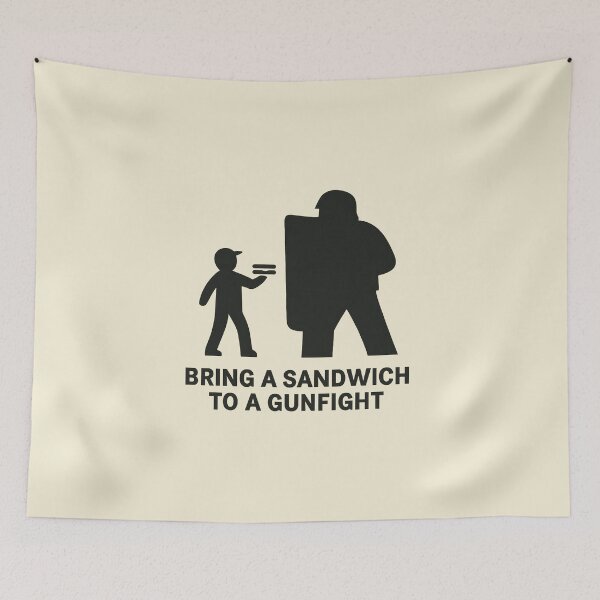 Item preview, Bring a Sandwich to a Gunfight – Minimalist Meme Poster designed and sold by Bratak.