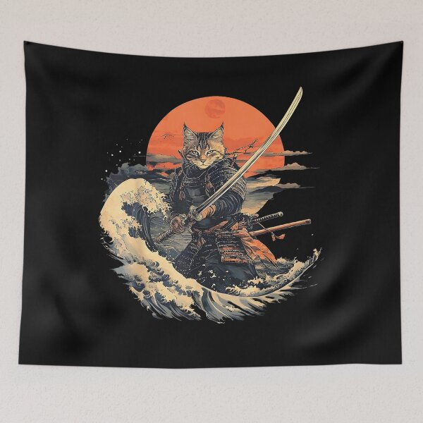 Item preview, Samurai Cat Graphic Tee Warrior Vintage Japanese Art Anime designed and sold by BASKF.