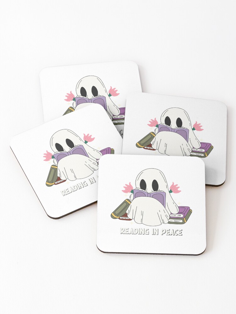 Thumbnail 1 of 5, Coasters (Set of 4), Reading In Peace Ghost designed and sold by arwaIB.