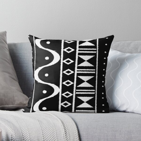 Tribal Print Black/White Throw Pillow