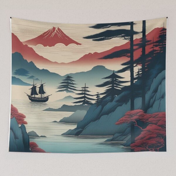 Item preview, Faraway Land – Japanese Ukiyo-e Landscape Print designed and sold by Vandy Fullam.