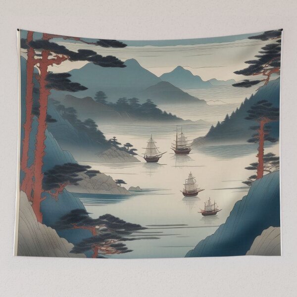Item preview, Distant Mountains and Sea – Edo Period Woodblock Art designed and sold by Vandy Fullam.