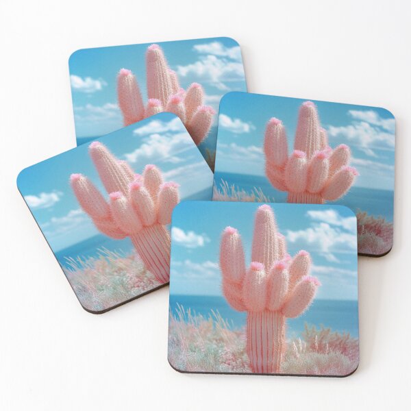 Item preview, Pink Cactus by the Sea – Pastel Desert Ocean Poster designed and sold by Pink & California.