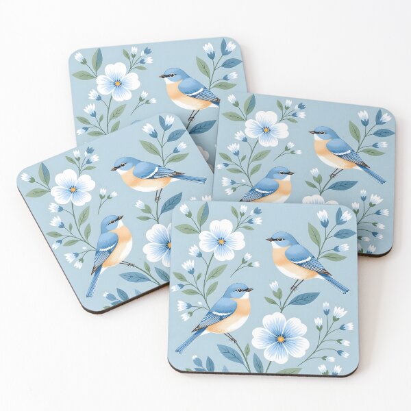 Item preview, Chirping periwinkle blue birds designed and sold by Ponted.