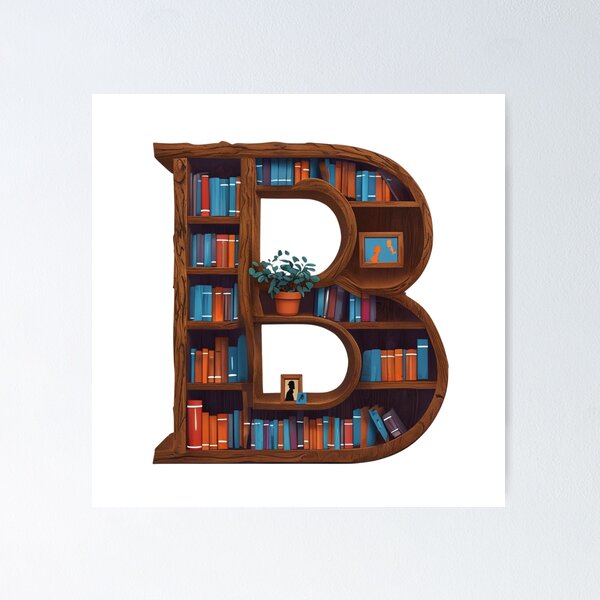 Item preview, Vintage Letter B Bookshelf Bookworm Graphic designed and sold by MiraDesignCo.