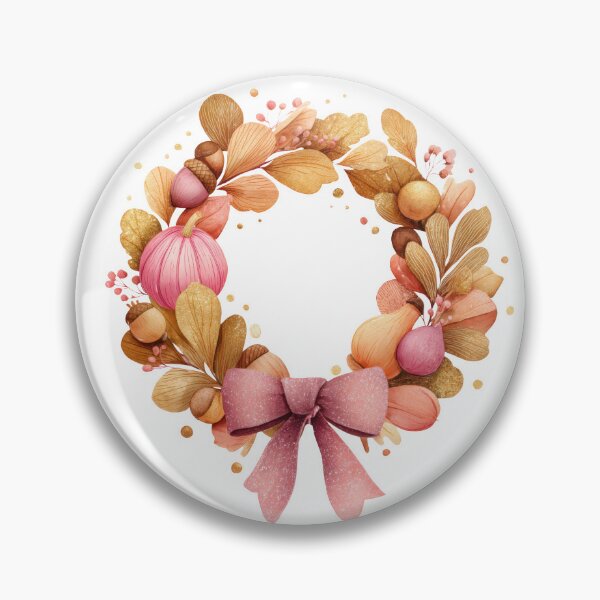 Item preview, Autumn Harvest Wreath — Pumpkins, Acorns & Pink Bow designed and sold by VikArt7.