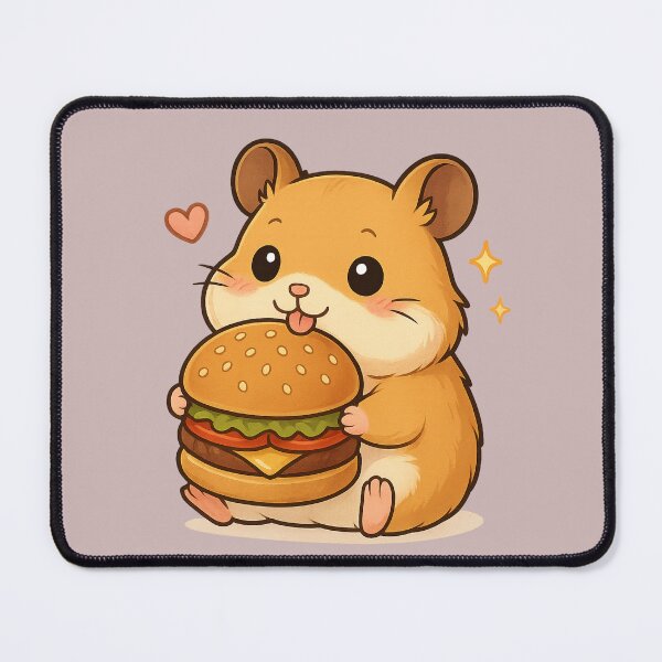 Item preview, Kawaii Hamster Eating Burger - Cute Food Illustration designed and sold by Minimochi Art.