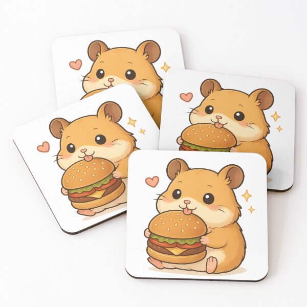 Item preview, Kawaii Hamster Eating Burger - Cute Food Illustration designed and sold by Minimochi Art.