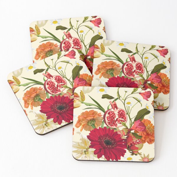 Item preview, Garden beige red flowers. Pomegranate fruit with magical lily, dahlia flowers. designed and sold by MatyKotiv.