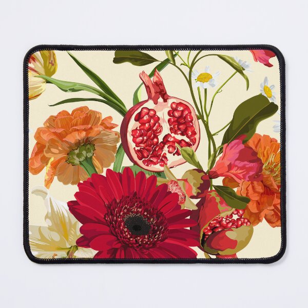 Item preview, Garden beige red flowers. Pomegranate fruit with magical lily, dahlia flowers. designed and sold by MatyKotiv.