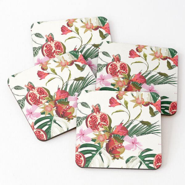 Item preview,  Tropical hibiscus flowers. Pomegranate fruit with palm leaves.  designed and sold by MatyKotiv.