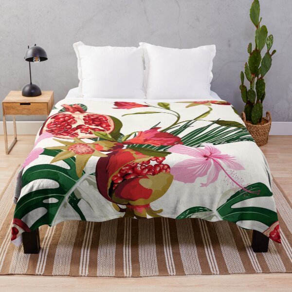 Item preview, Tropical hibiscus flowers. Pomegranate fruit with palm leaves. designed and sold by MatyKotiv.