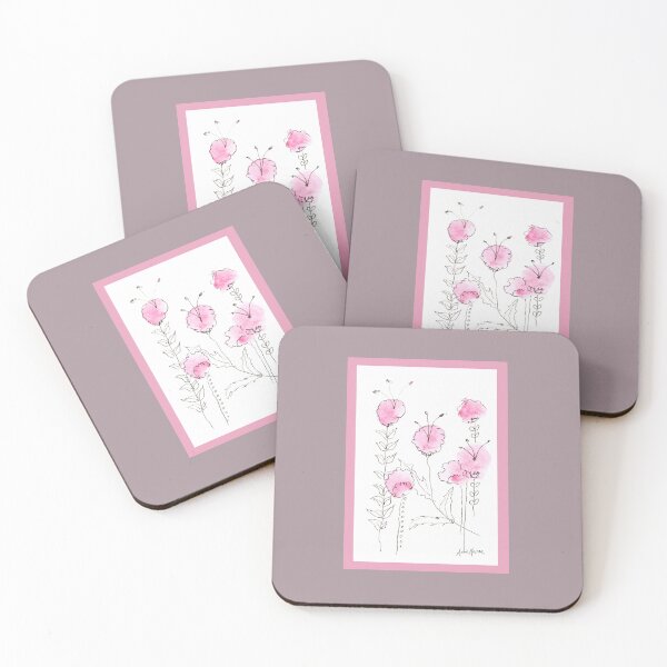 Item preview, Minimalistic Flowers in Pink - watercolor and pen designed and sold by Annie Mason Art.