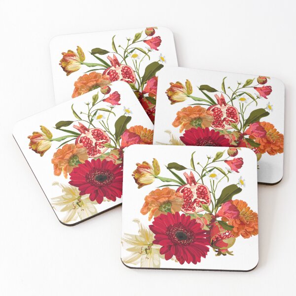 Item preview, Garden beige red flowers bouquet. Pomegranate fruit with magical lily, dahlia flowers.  designed and sold by MatyKotiv.