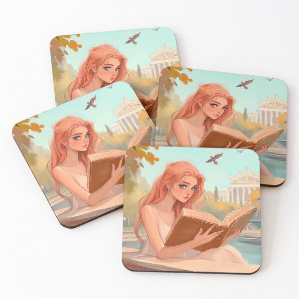 Item preview, Grecian Muse of Literature. Elegant Girl Reading by a Fountain with Classical Architecture designed and sold by Chytanka.
