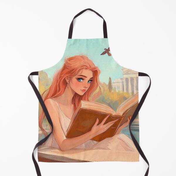Item preview, Grecian Muse of Literature. Elegant Girl Reading by a Fountain with Classical Architecture designed and sold by Chytanka.