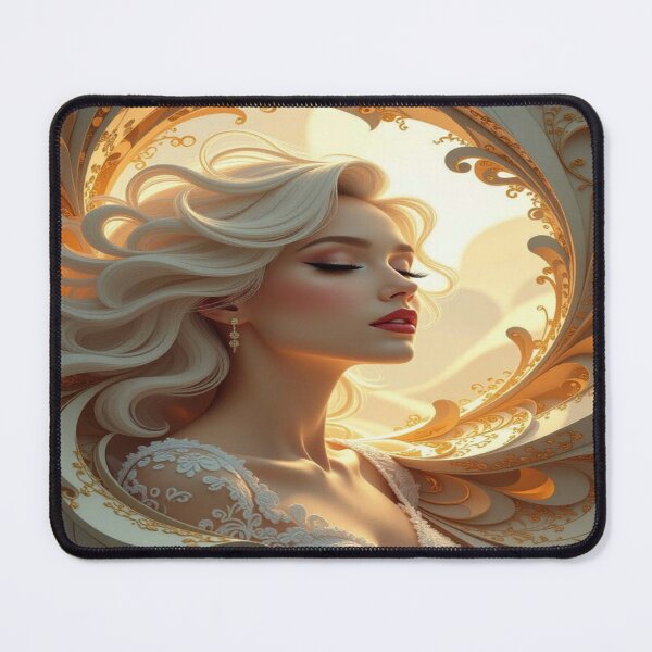 Item preview, Dreamlike Elegance – Portrait of a woman in white, surrounded by light, ornament & golden magic designed and sold by FotoworldEdel.
