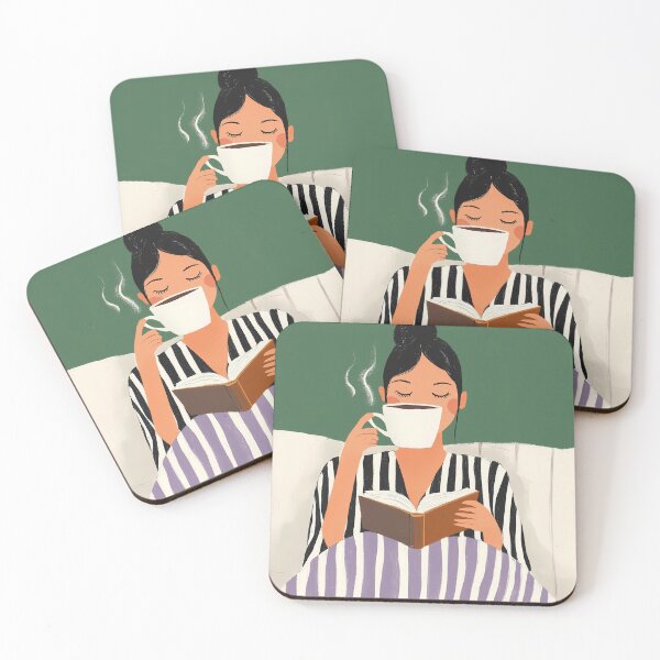 Item preview, Woman Reading in Bed with Coffee, Chapters & Coffee Sips,  designed and sold by Chytanka.