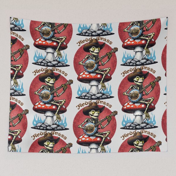 Item preview, Skeleton Frog in Cowboy Hat Playing Banjo on Mushroom designed and sold by SplashTastic.