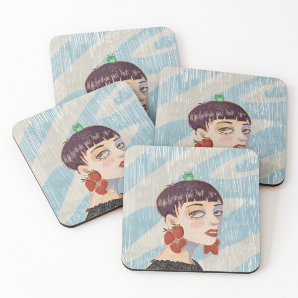 Item preview, Frog & Strawberry Girl – Surreal Pop Art Portrait designed and sold by alexiatabares.