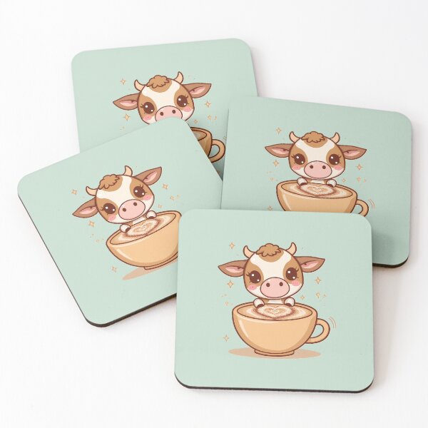 Item preview, Cute Kawaii Cow Making Latte Art | Cozy Coffee Pastel Cartoon Design designed and sold by PawxelArt.