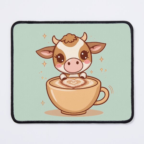 Item preview, Cute Kawaii Cow Making Latte Art | Cozy Coffee Pastel Cartoon Design designed and sold by PawxelArt.