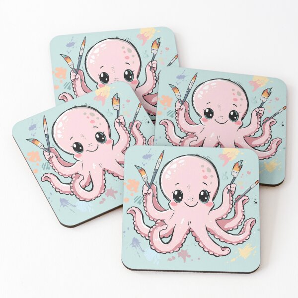 Item preview, Happy Kawaii Octopus Artist – Rainbow Paint Splash Pastel Art designed and sold by PawxelArt.