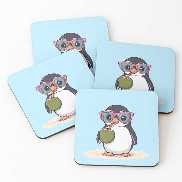 Item preview, Kawaii Penguin with Coconut Drink on Tropical Beach designed and sold by PawxelArt.